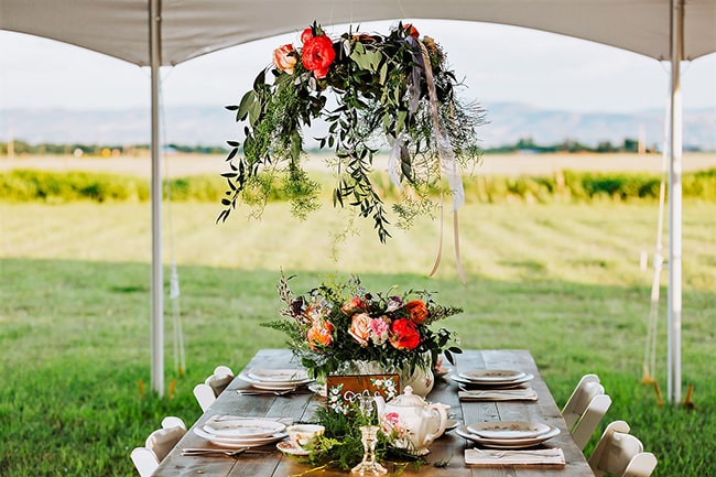 place setting in tent